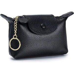 Womens Fashionable Leather Wallet Key Chain Zipper Pouch Classic Money Black Bag